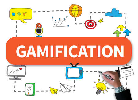GAMIFICATION      businessman work on white broad, top viewの写真素材