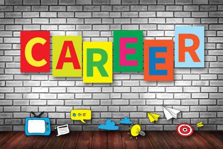CAREER on brick wall and wood floor backgroundの写真素材