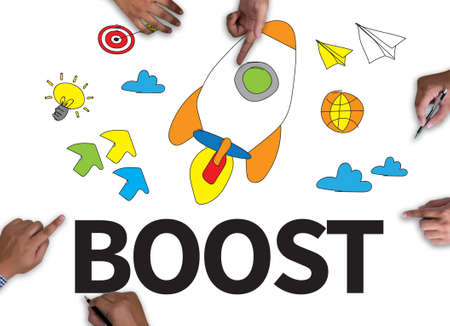 Boost with wooden frame on white background.の写真素材