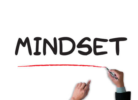 MINDSET businessman work on white broad, top viewの写真素材