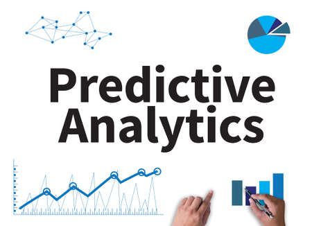 Predictive Analytics businessman work on white broad, top viewの写真素材