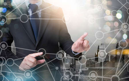 CONNECT  (Connected Communication Connection Media) and businessman working with modern technologyの写真素材