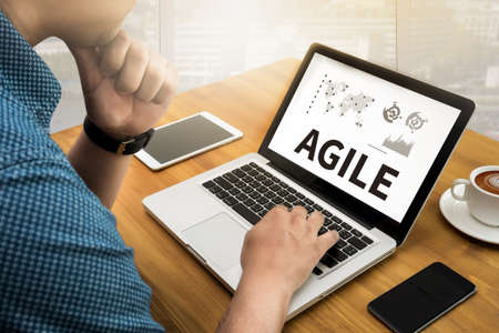 Agile Agility Nimble Quick Fast Concept Computing Computer  flare sun, Cropped image male freelancer...