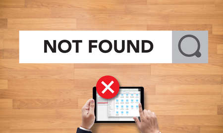 404 computer Not Found 404 Error Failure Warning Problem , on the tablet pc screen held by businessman hands - online, top viewの写真素材