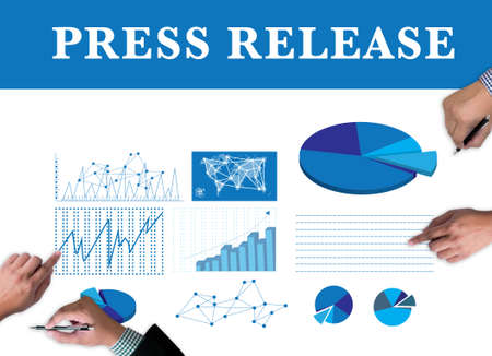 Press Release businessman work on white broad, top view