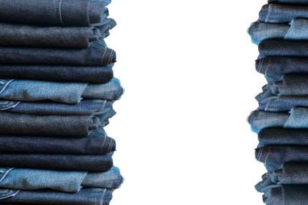 blue jeans on white background and Blue jeans denim Collection jeans stacked4の写真素材