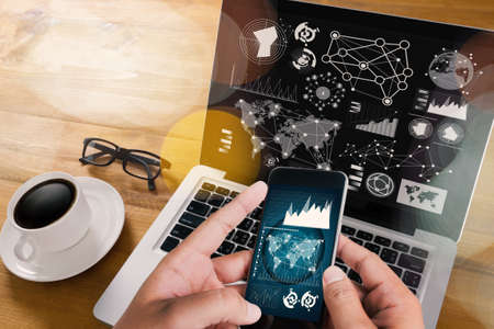 Professional investor working Business team work.  Finance task. laptop computer smart phone using...
