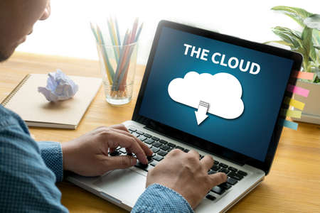 THE CLOUD  Backup Download   Computing Digital Data transferring , STREAMING Downloadの写真素材