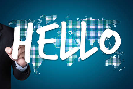 Hello Hi people Greeting  Communication saying hello in Englishの写真素材