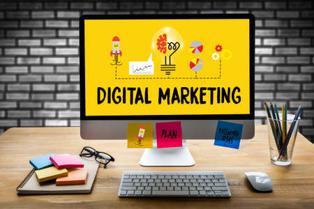 DIGITAL MARKETING  new startup project , DIGITAL MARKETING Interactive digital marketing channels , Business innovation technology digital marketing  , People in a Seminar work DIGITAL MARKETINGの写真素材