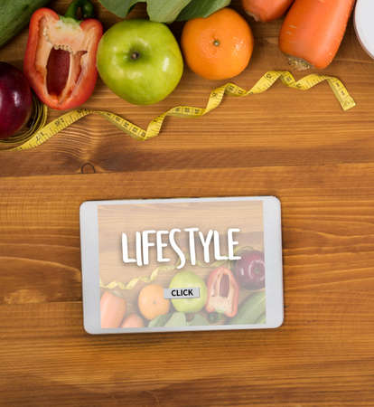 Healthy lifestyle online webpage cool eating healthy food Invest in your healthの写真素材