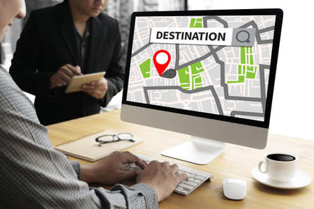 Route Way Route  City Map Destination Route NAVIGATION  gps  ,   using  system , female hands holding a smart  , The navigation software is on your phone.の写真素材