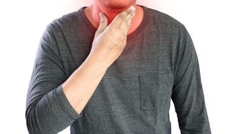 MAN with symptomatic acid reflux , suffering from acid reflux at park