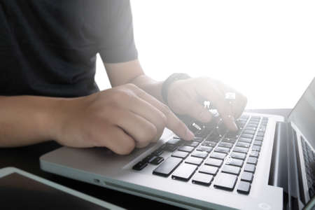man hand holding smartphone device and  technology , businessman working with modern devices,...