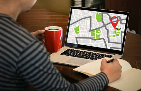 GPS Map to Route Destination Location,Street Map with GPS Icons, Navigationの写真素材