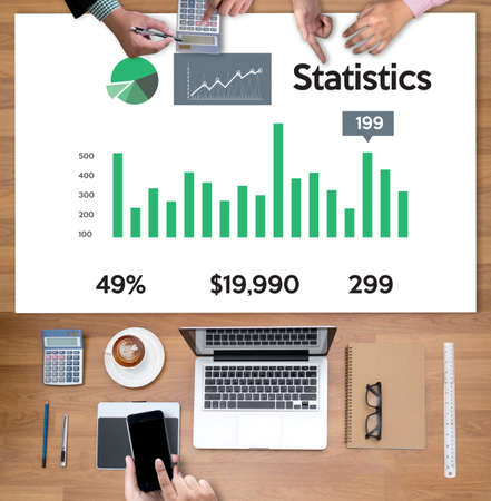 Statistics Analysis Business Data Diagram Growth Increase Marketing Concept , digital tablet and graph financial with social network diagramの写真素材