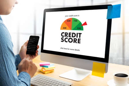 CREDIT SCORE (Businessman Checking Credit Score Online and Financial payment Rating Budget Money)の写真素材