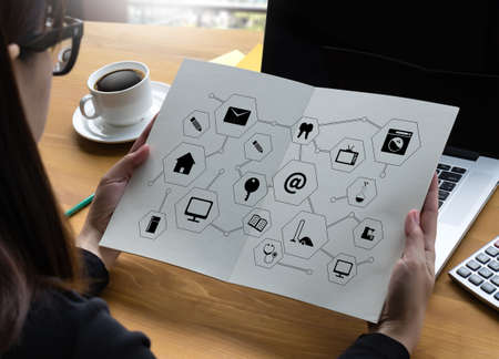 people using smart phone,laptop, online banking payment communication to use network technology 4.0,internet wireless applicationの写真素材
