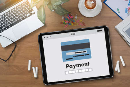 Man using mobile payments online shopping m-banking  Internet Global Marketingの写真素材