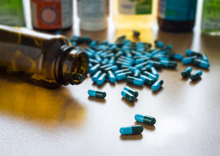 Drug syringe and heroin spoon medicament  container for health  Pharmacyの写真素材