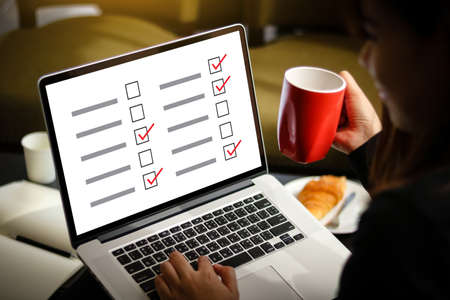 SURVEY and Results Analysis Discovery businessman giving online Conceptの写真素材