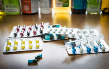 Drug syringe and heroin spoon medicament  container for health  Pharmacy