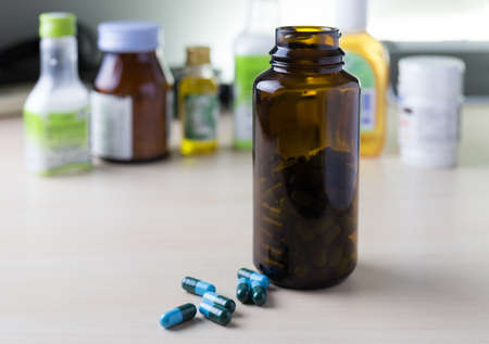 bottle of medicine supplements and drugs healthy