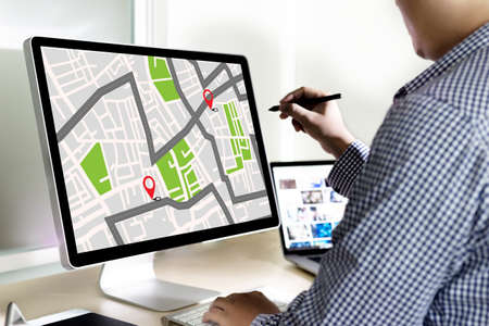 GPS Map to Route Destination network connection Location Street Map with GPS Icons  Navigation