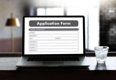 business man working on laptop computer use Online Web Job Application Form moniter