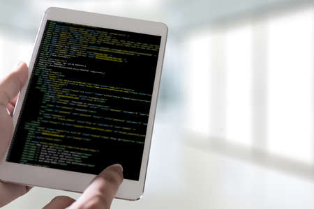 Developer Team Working Laptop Computer Mobile Application Softwareand Web Design Online Technology Content script to displayのeditorial素材