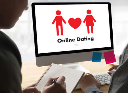 Online Dating match love man and woman and a heart, Internet Dating Digital Matchmakingのeditorial素材