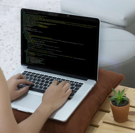 Developer Team Working Laptop Computer Mobile Application Softwareand Web Design Online Technology Content script to displayのeditorial素材