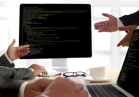 Developer Team Working Laptop Computer Mobile Application Softwareand Web Design Online Technology...