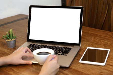 young man working Businessman using a desktop computer of the blank screenの写真素材