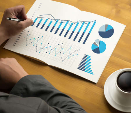 Statistics Analysis Business Data Diagram Growth Increase Marketing Concept , digital tablet and graph financial with social network diagramの写真素材