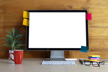 working Businessman using a desktop computer of the blank screenの写真素材