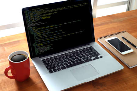 Developer Team Working Laptop Computer Mobile Application Softwareand Web Design Online Technology Content script to displayの写真素材