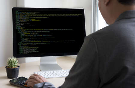 Developer Team Working Laptop Computer Mobile Application Softwareand Web Design Online Technology Content script to displayのeditorial素材