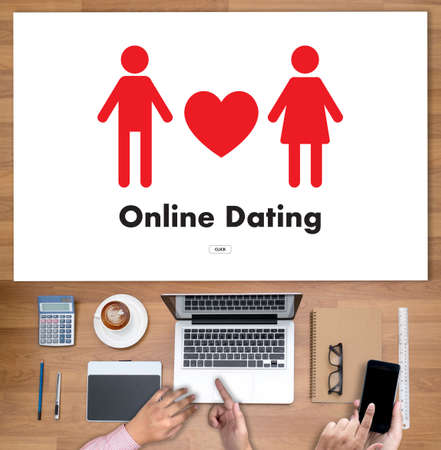 Online Dating match love man and woman and a heart, Internet Dating Digital Matchmakingのeditorial素材