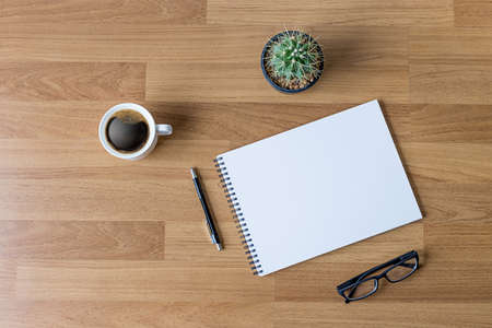 Blank catalog and book , magazines,book mock up on wood backgroundの写真素材