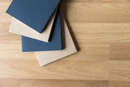 Blank catalog and book , magazines,book mock up on wood backgroundの写真素材