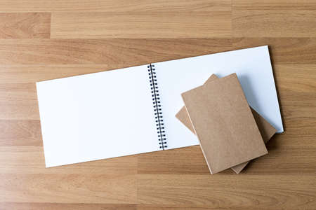Blank catalog and book , magazines,book mock up on wood background