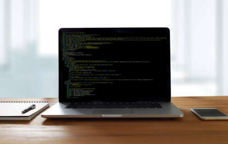 Developer Team Working Laptop Computer Mobile Application Softwareand Web Design Online Technology Content script to displayの写真素材