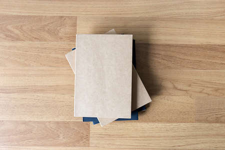 Blank catalog and book , magazines,book mock up on wood backgroundの写真素材