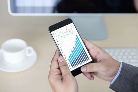 Statistics Analysis Business Data Diagram Growth Increase Marketing Concept , digital tablet and...