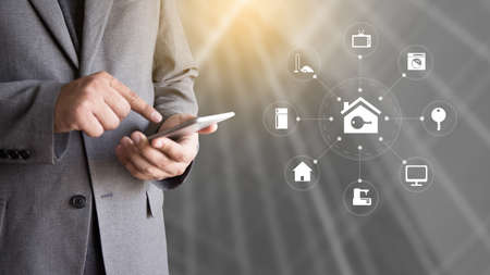 system app Remote home control system on phone Real estate concept