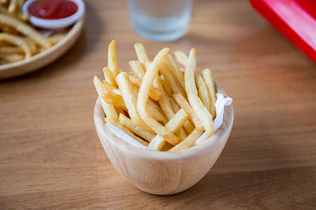 Fresh Potatoes Tasty french fries with ketchup fast food products