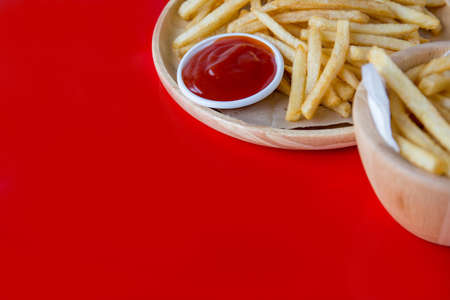 Fresh Potatoes Tasty french fries with ketchup fast food products