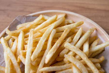 Tasty shoe string french fries served in a plateの写真素材