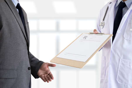 medicine doctor patient healthcare concept contraception Rx prescription form in drug store...